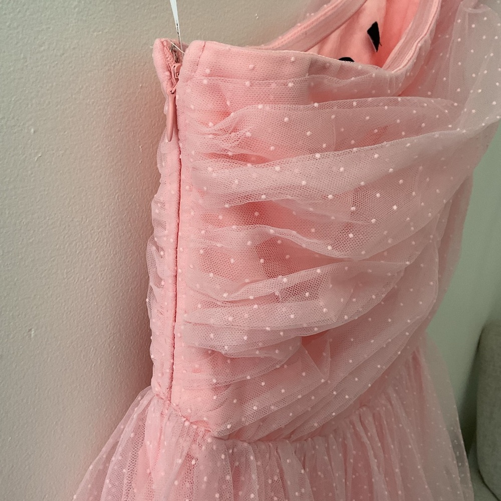 Lulus Exceptional Moments Light Pink Swiss Dot One-Shoulder Tulle Mini Dress S - Picture 8 of 12